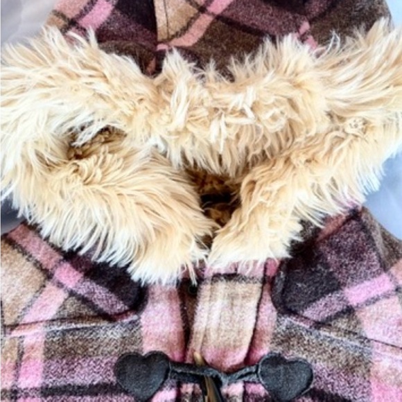 GAP Vintage Brown Plaid Kids Hoodie with Faux Fur NWOT - Picture 2 of 4